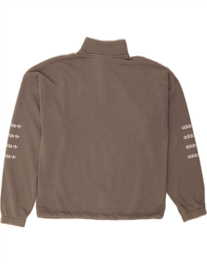 ADIDAS Womens Graphic Zip Neck Sweatshirt Jumper UK 12 Medium Grey Cotton Vintage Adidas and Second-Hand Adidas from Messina Hembry 