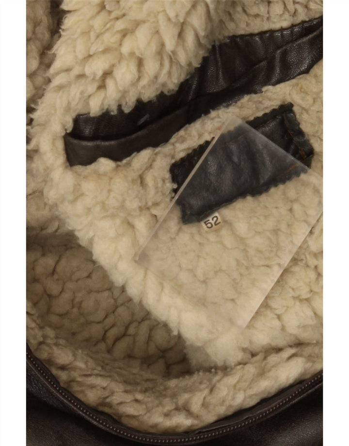 Vintage Mens Leather Sherpa Jacket IT 52 XL Brown