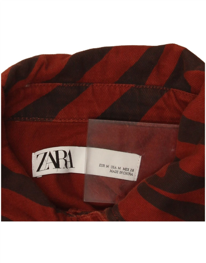 Zara Womens Oversized Denim Shirt UK 14 Medium Red Animal Print