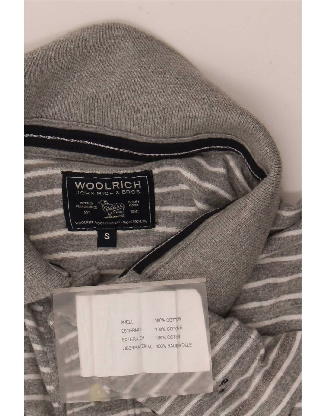 Woolrich Mens Polo Shirt Small Grey Striped Cotton