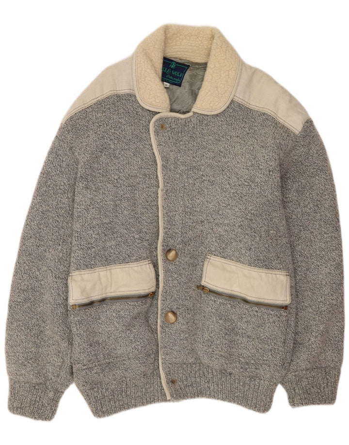 LOLI WOLF Mens Cardigan Sweater XL Grey Colourblock