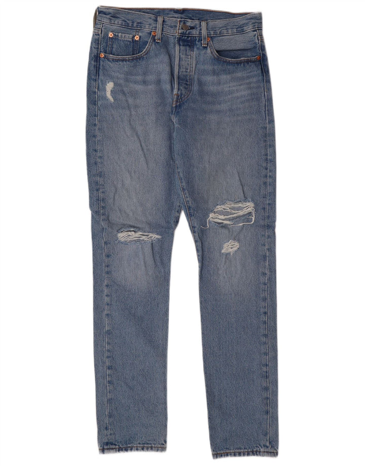 LEVI'S Mens 501 Distressed Straight Jeans W28 L30 Blue Cotton