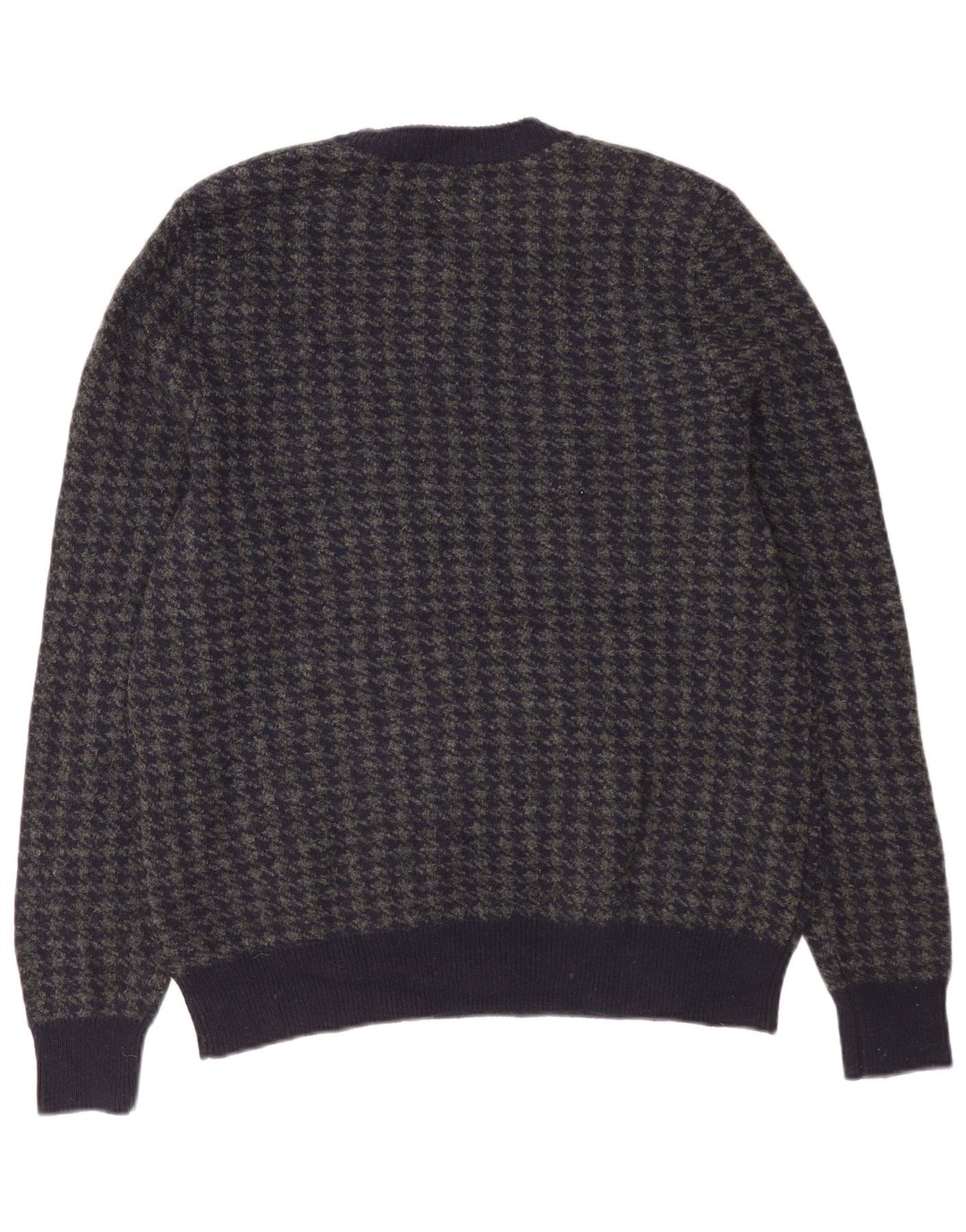 John Lewis Mens Crew Neck Jumper Sweater XL Navy Blue Houndstooth Lambswool