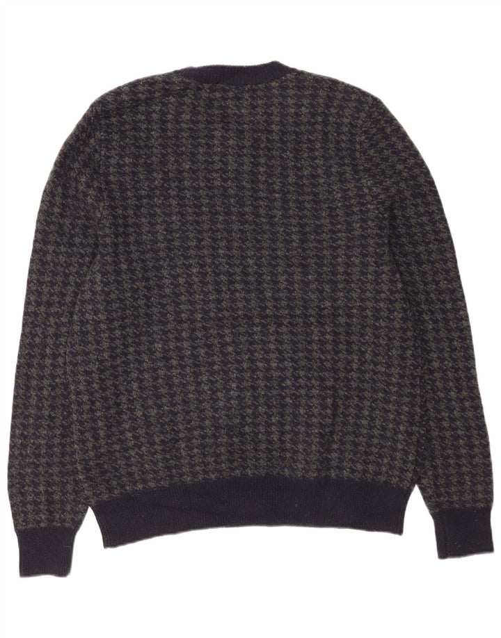 John Lewis Mens Crew Neck Jumper Sweater XL Navy Blue Houndstooth Lambswool