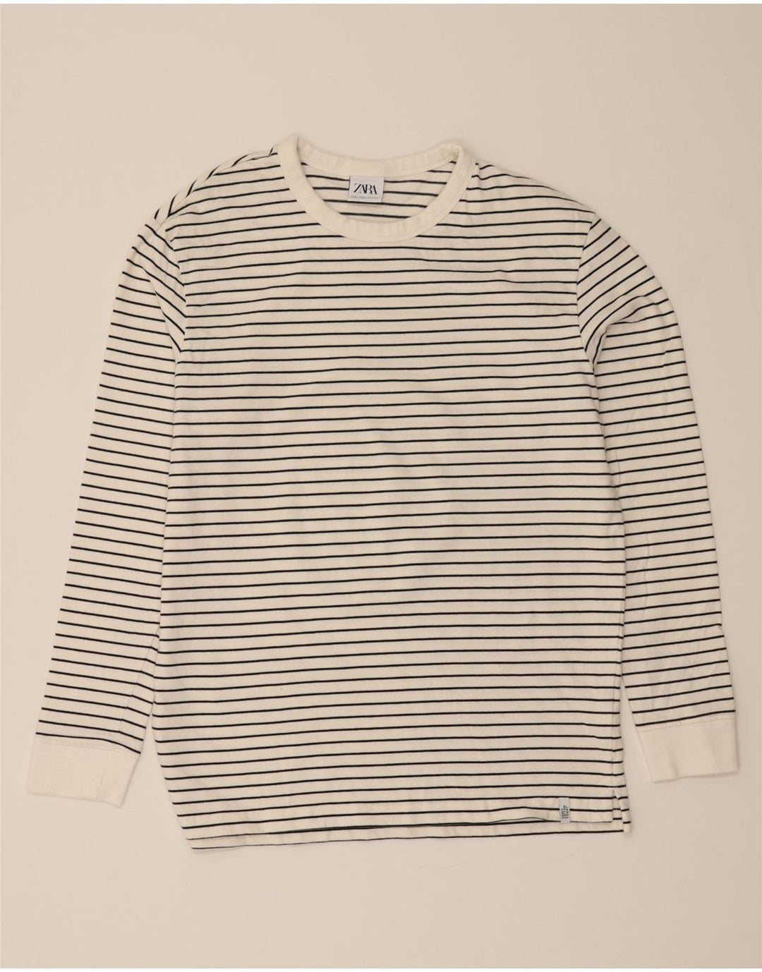 ZARA Womens Top Long Sleeve UK 16 Large White Striped Cotton Vintage Zara and Second-Hand Zara from Messina Hembry 