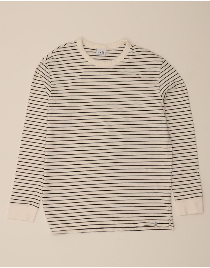 ZARA Womens Top Long Sleeve UK 16 Large White Striped Cotton Vintage Zara and Second-Hand Zara from Messina Hembry 