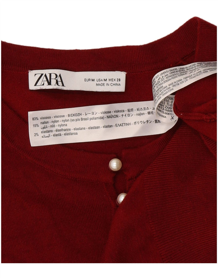 Zara Womens Button Neck Jumper Sweater UK 12 Medium Burgundy Viscose