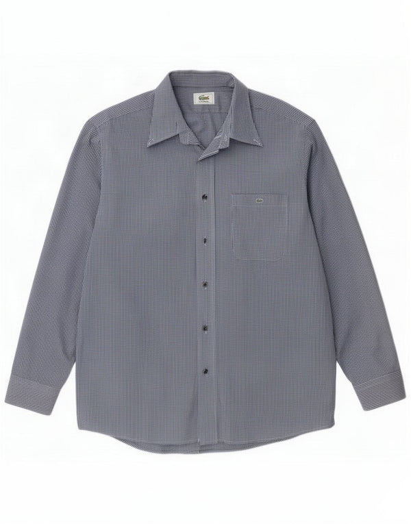 Lacoste Mens Shirt Size 42 Large Navy Blue Gingham Cotton