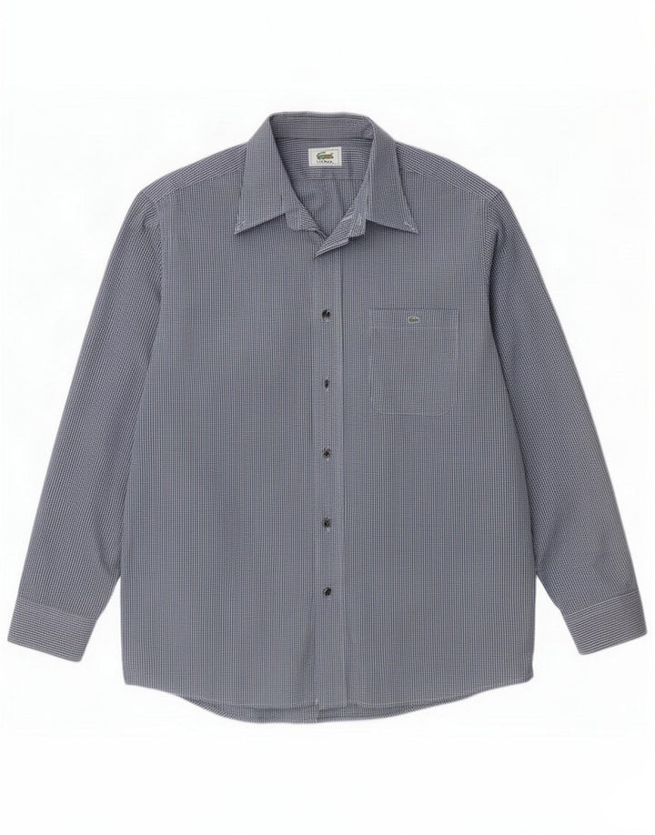 Lacoste Mens Shirt Size 42 Large Navy Blue Gingham Cotton