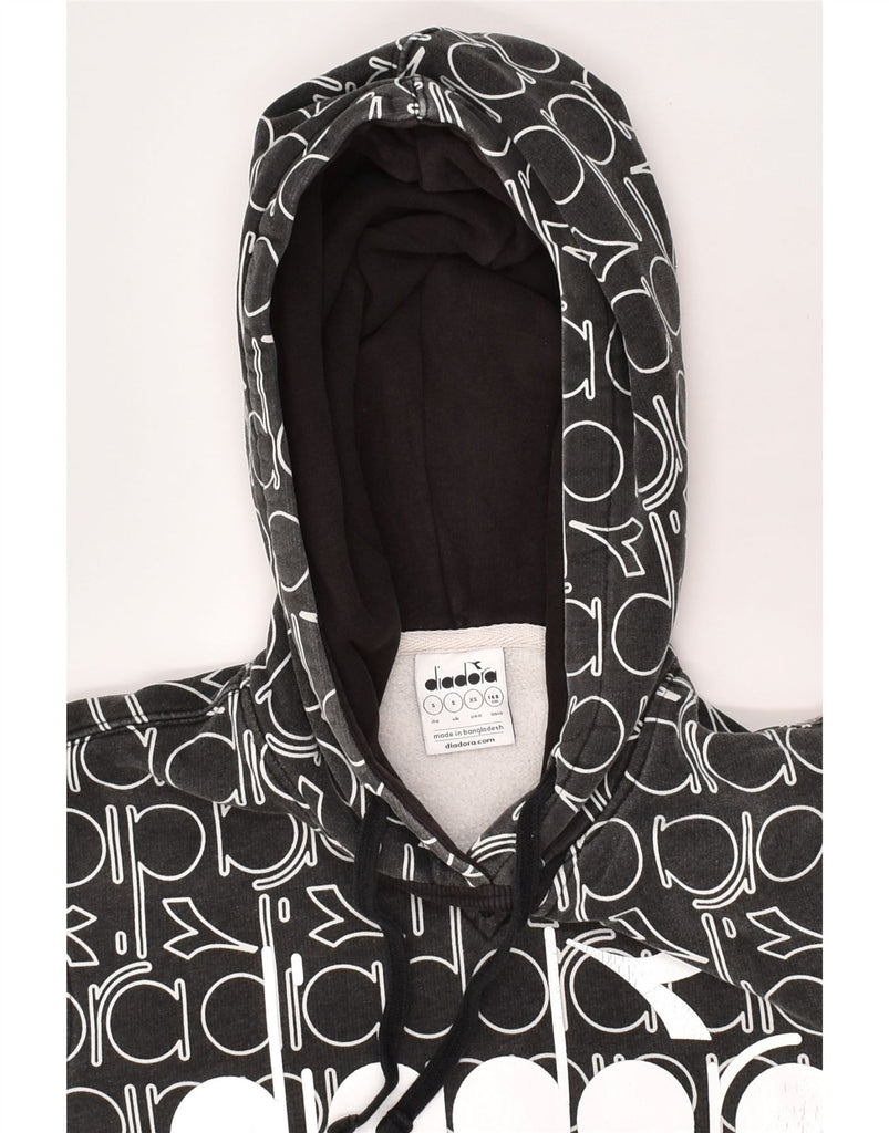 DIADORA Womens Graphic Hoodie Jumper UK 10 Small Black Cotton | Vintage Diadora | Thrift | Second-Hand Diadora | Used Clothing | Messina Hembry 