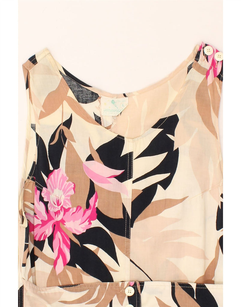 VINTAGE Womens Sleeveless Jumpsuit UK 14 Large Brown Floral Cotton | Vintage Vintage | Thrift | Second-Hand Vintage | Used Clothing | Messina Hembry 