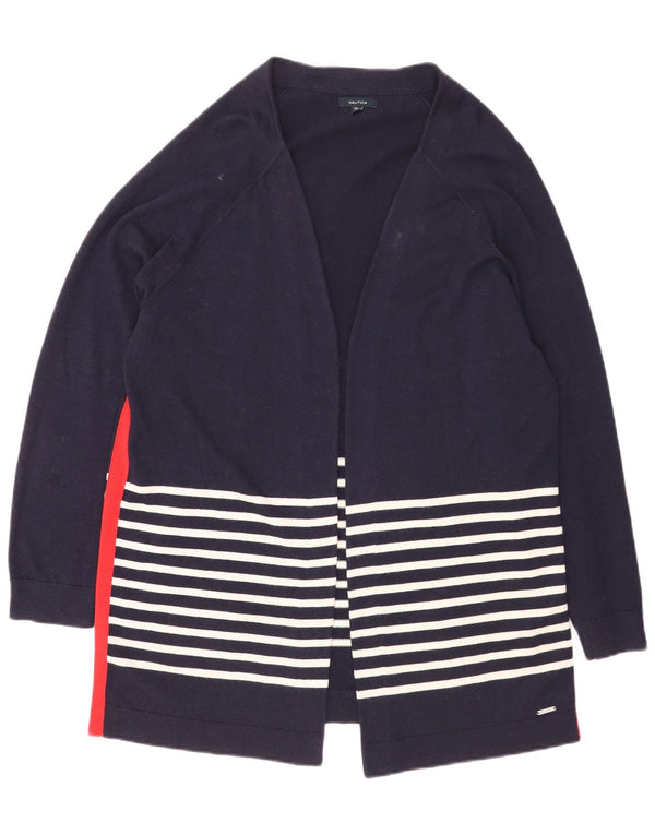 Nautica Womens Longline Open Cardigan Sweater UK 20 2XL Navy Blue Striped
