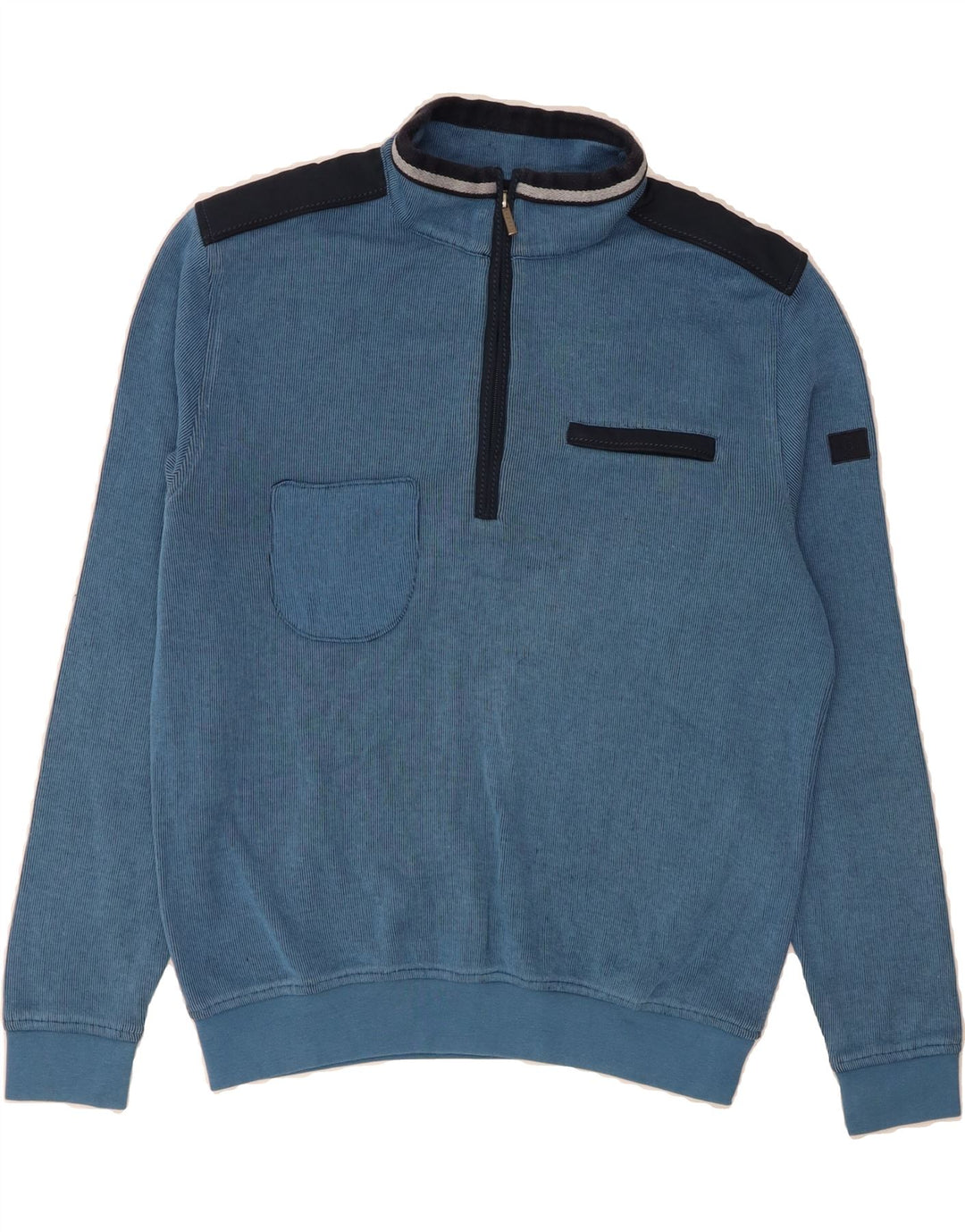 BUGATTI Mens Zip Neck Sweatshirt Jumper Medium Blue Cotton Vintage Bugatti and Second-Hand Bugatti from Messina Hembry 
