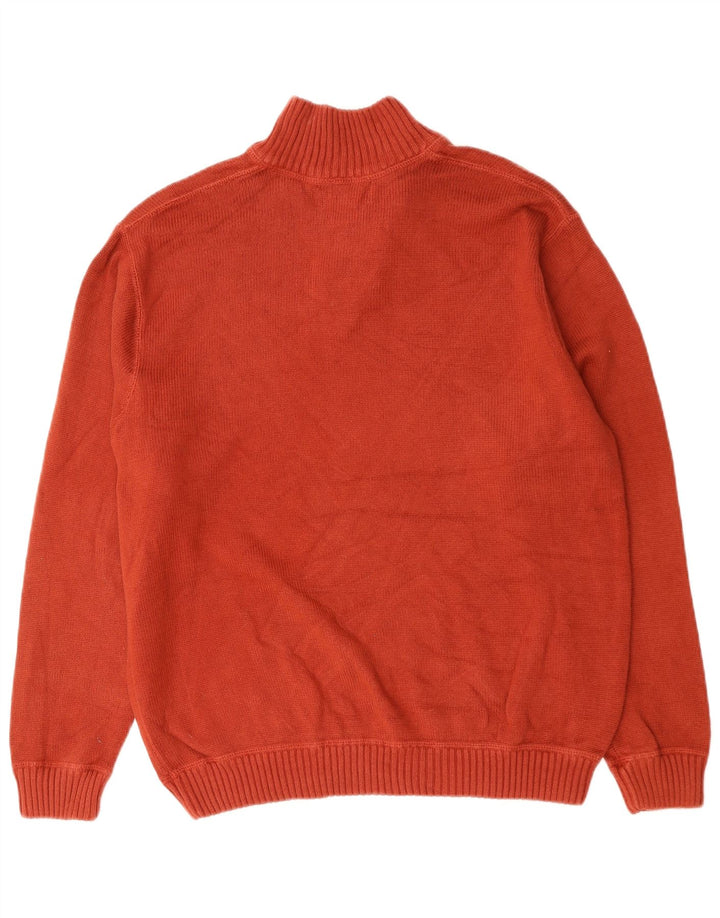 EDDIE BAUER Mens Zip Neck Jumper Sweater Large Red Cotton