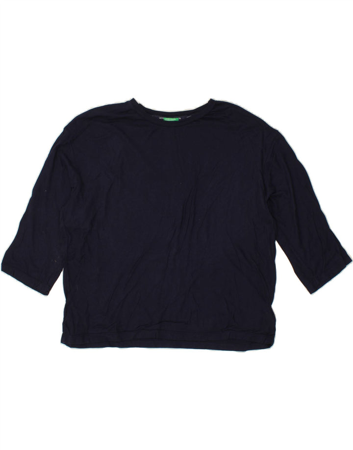 BENETTON Womens Top 3/4 Sleeve UK 10 Small Navy Blue Cotton Vintage Benetton and Second-Hand Benetton from Messina Hembry 