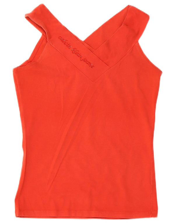 Calvin Klein Jeans Womens Vest Top UK 14 Large Red Cotton