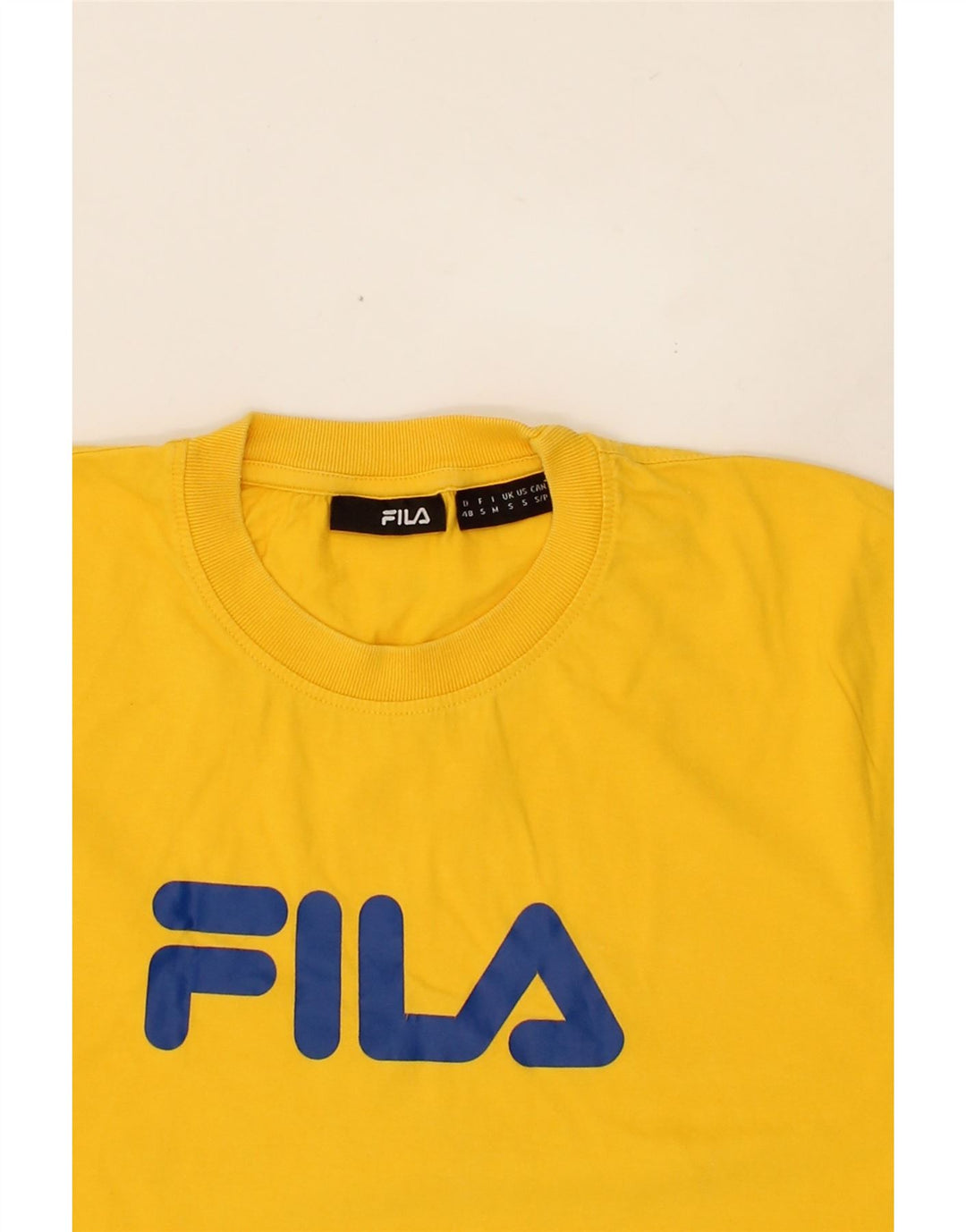 FILA Mens Graphic T-Shirt Top Small Yellow Cotton Vintage Fila and Second-Hand Fila from Messina Hembry 