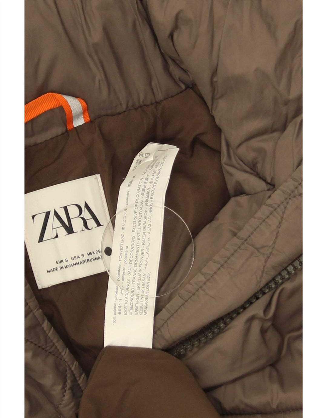 Zara Womens Hooded Oversized Padded Coat UK 10 Small Brown Polyester