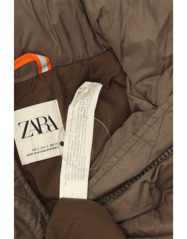 Zara Womens Hooded Oversized Padded Coat UK 10 Small Brown Polyester