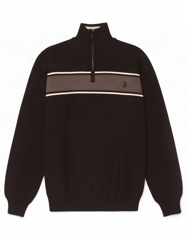 U.S. Polo Assn. Mens Zip Neck Jumper Sweater Medium Black Colourblock