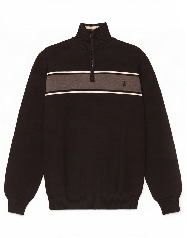 U.S. Polo Assn. Mens Zip Neck Jumper Sweater Medium Black Colourblock