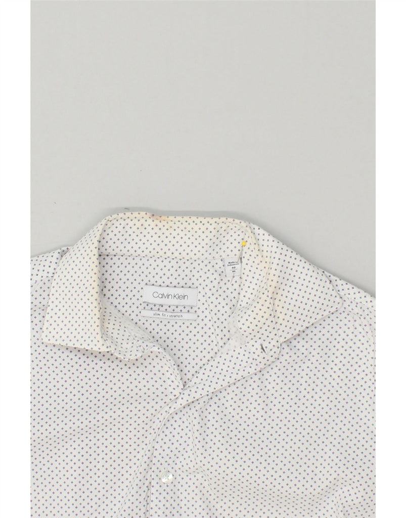 CALVIN KLEIN Mens Slim Fit Shirt Medium White Spotted Cotton | Vintage Calvin Klein | Thrift | Second-Hand Calvin Klein | Used Clothing | Messina Hembry 