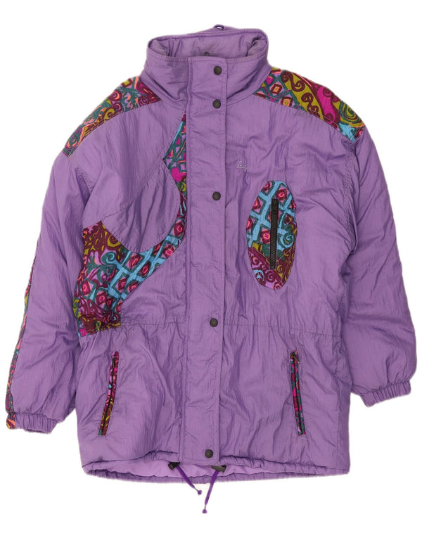 Brugi Womens Loose Fit Hooded Padded Ski Jacket IT 46 Large Purple Paisley