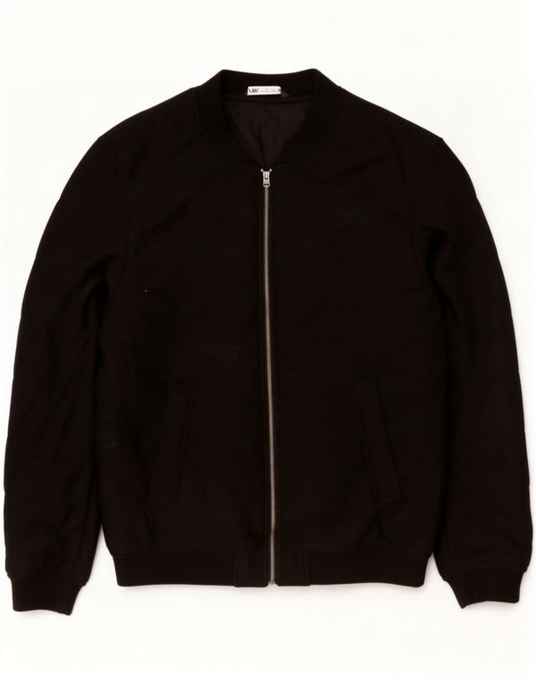 Zara Mens Bomber Jacket UK 42 XL Black Polyester
