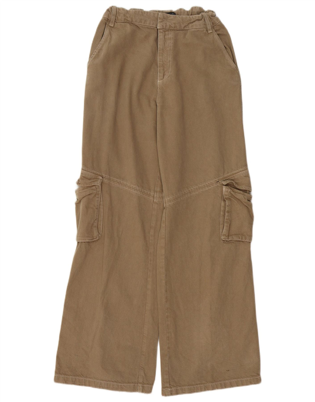 ZARA Womens Wide Leg Cargo Trousers Small W26 L31 Beige