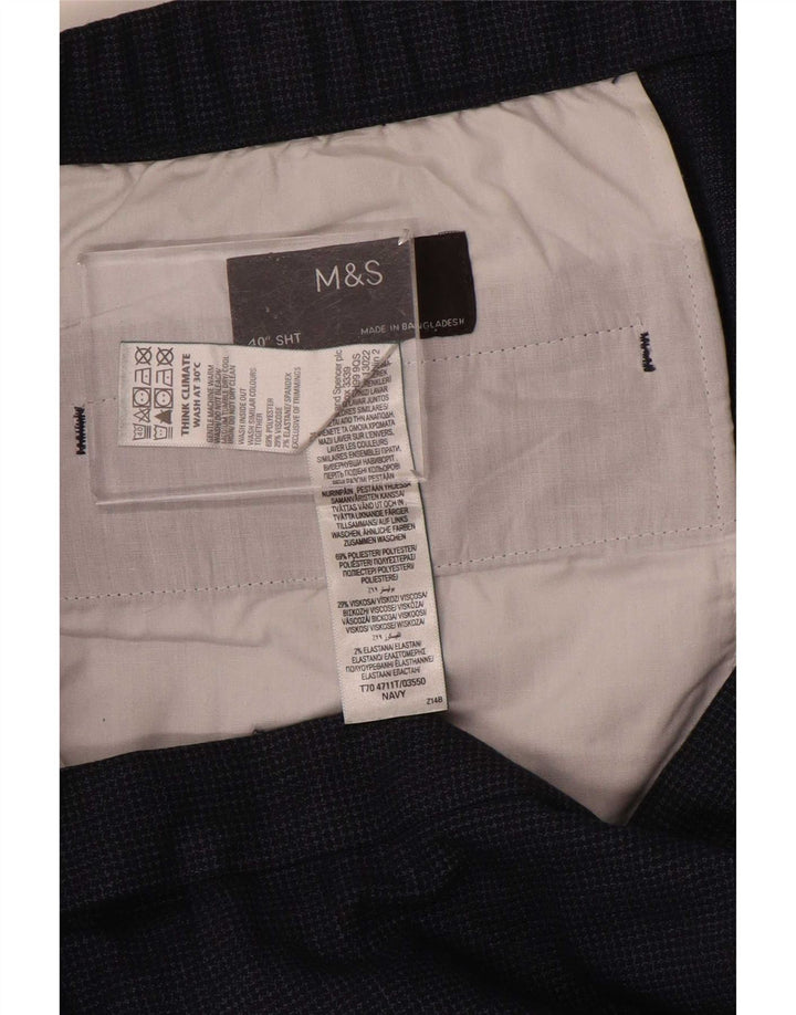 Marks & Spencer Mens Straight Suit Trousers W40 L29 Navy Blue Houndstooth