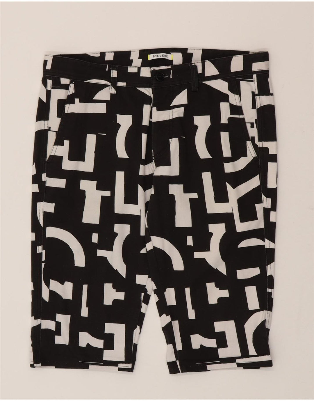 Iceberg Mens Bermuda Shorts IT 48 Medium W32 Black Geometric Cotton