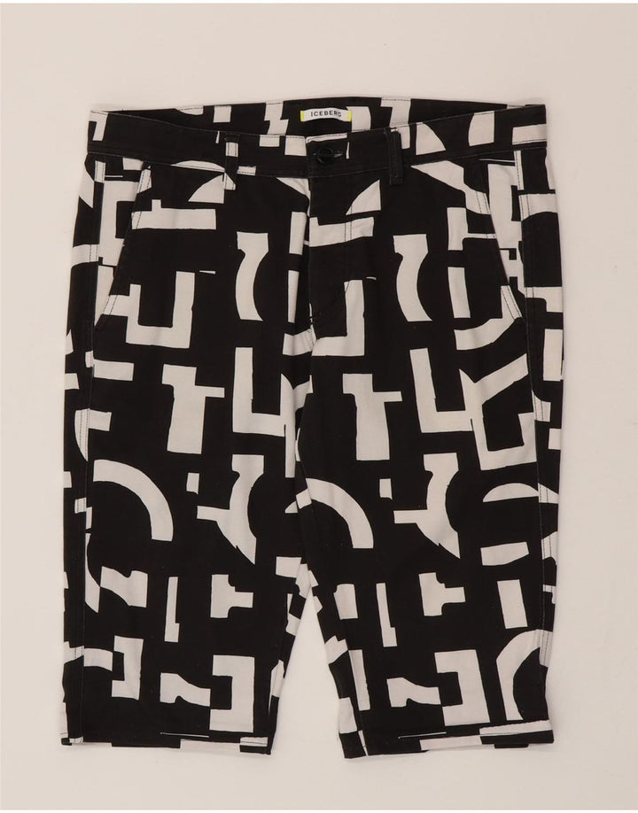 Iceberg Mens Bermuda Shorts IT 48 Medium W32 Black Geometric Cotton