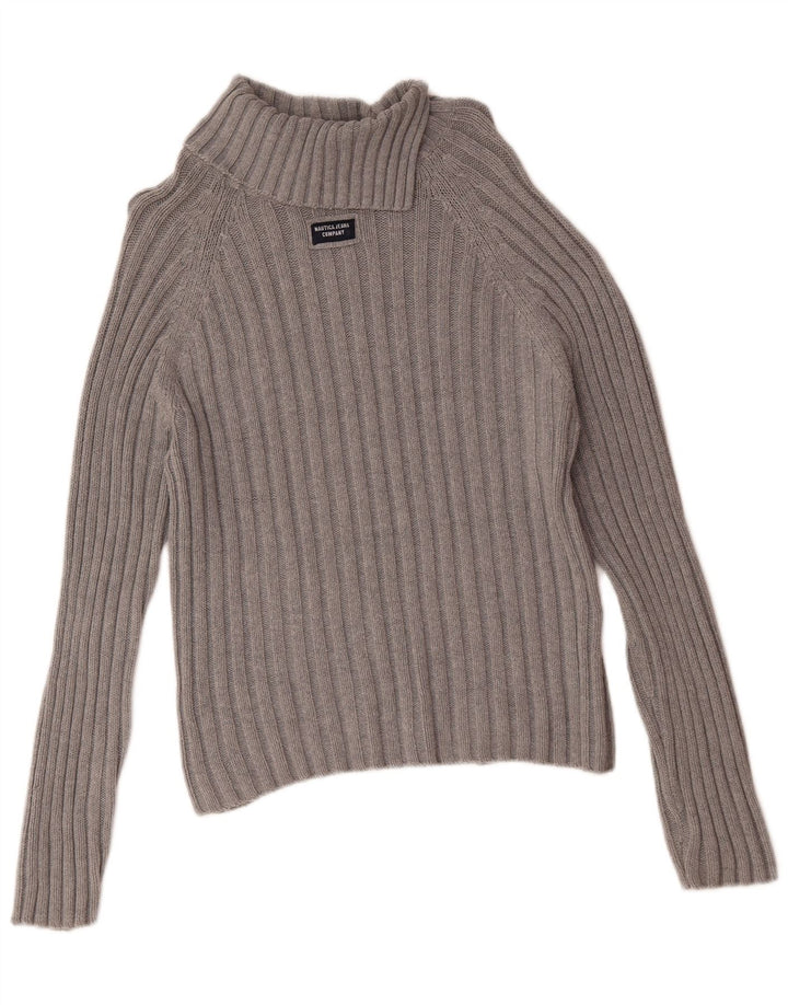 Nautica Womens Roll Neck Jumper Sweater UK 14 Medium Grey Cotton