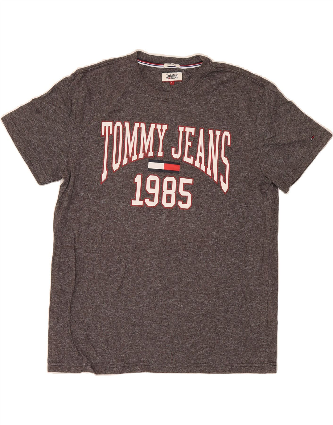 TOMMY HILFIGER Mens Regular Fit Graphic T-Shirt Top Large Grey Cotton Vintage Tommy Hilfiger and Second-Hand Tommy Hilfiger from Messina Hembry 