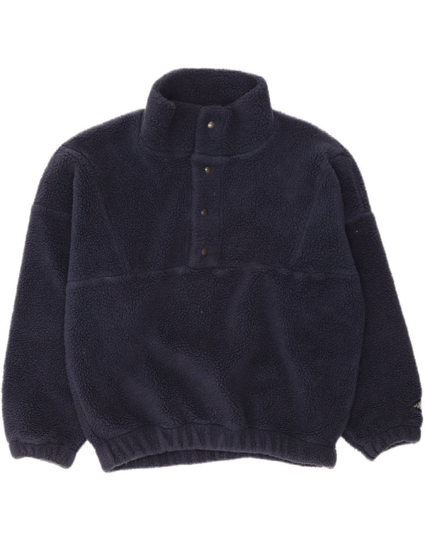 Vintage Mens Loose Fit Button Neck Fleece Jumper IT 44/46 Small Navy Blue