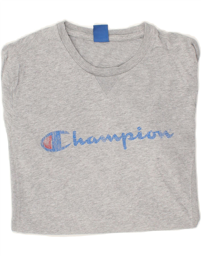 CHAMPION Mens Graphic Top Long Sleeve Medium Grey | Vintage Champion | Thrift | Second-Hand Champion | Used Clothing | Messina Hembry 