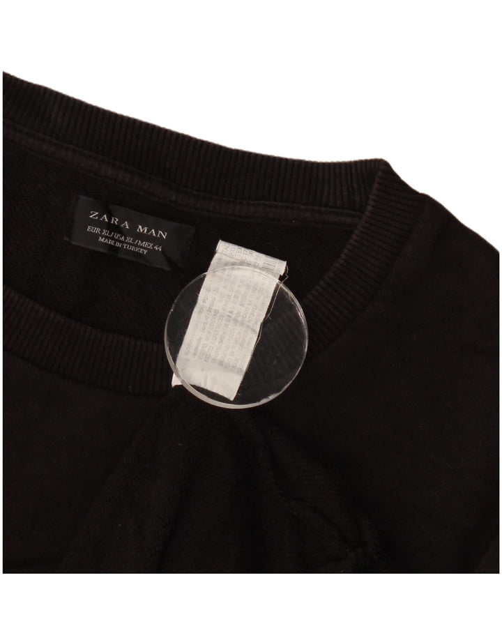 Zara Mens Sweatshirt Jumper XL Black Geometric Cotton