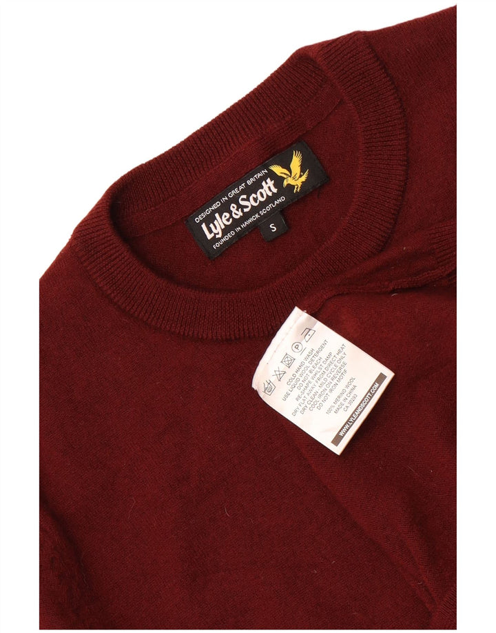 Lyle & Scott Mens Crew Neck Jumper Sweater Small Maroon Merino Wool