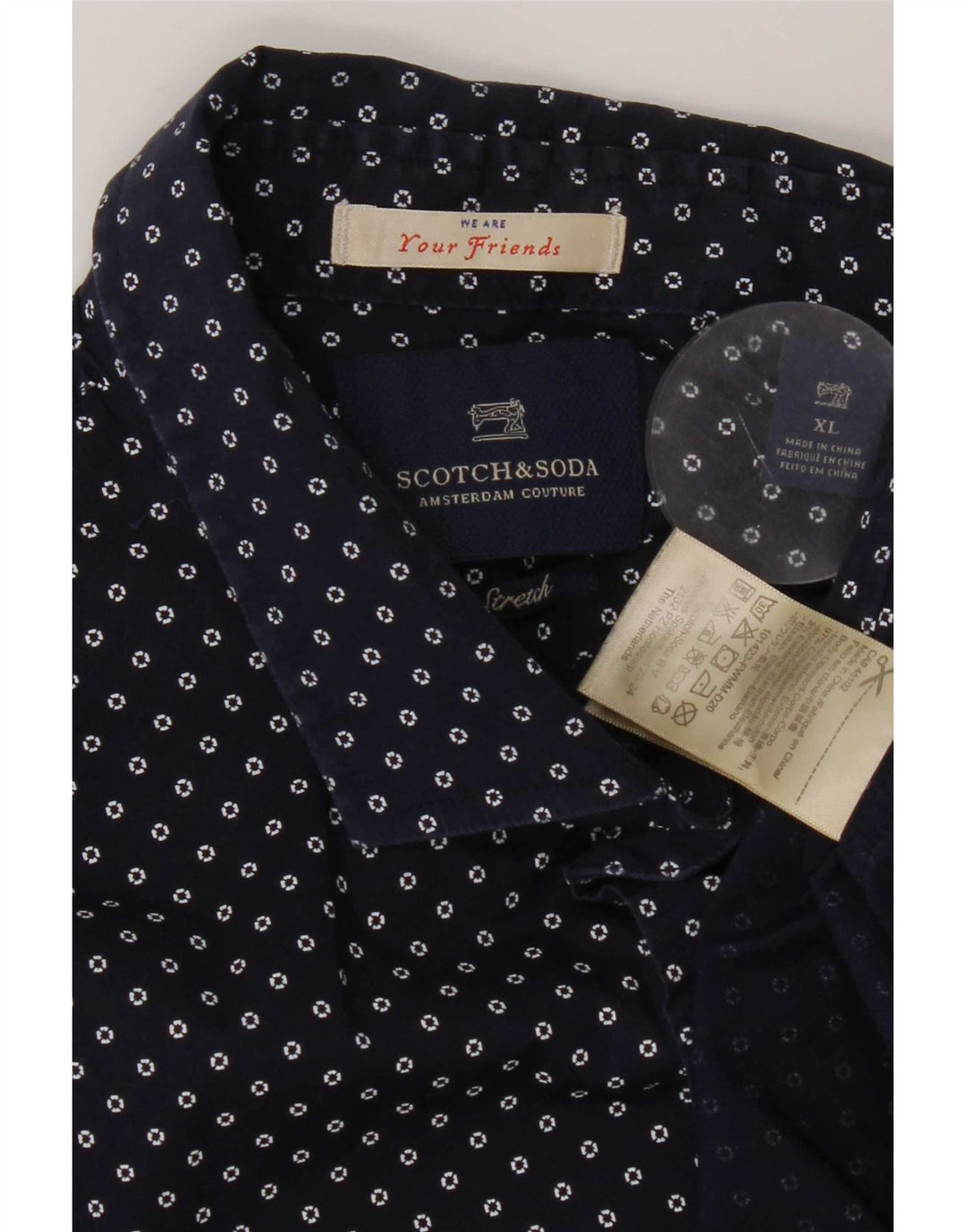 Scotch & Soda Mens Shirt XL Navy Blue Spotted Cotton