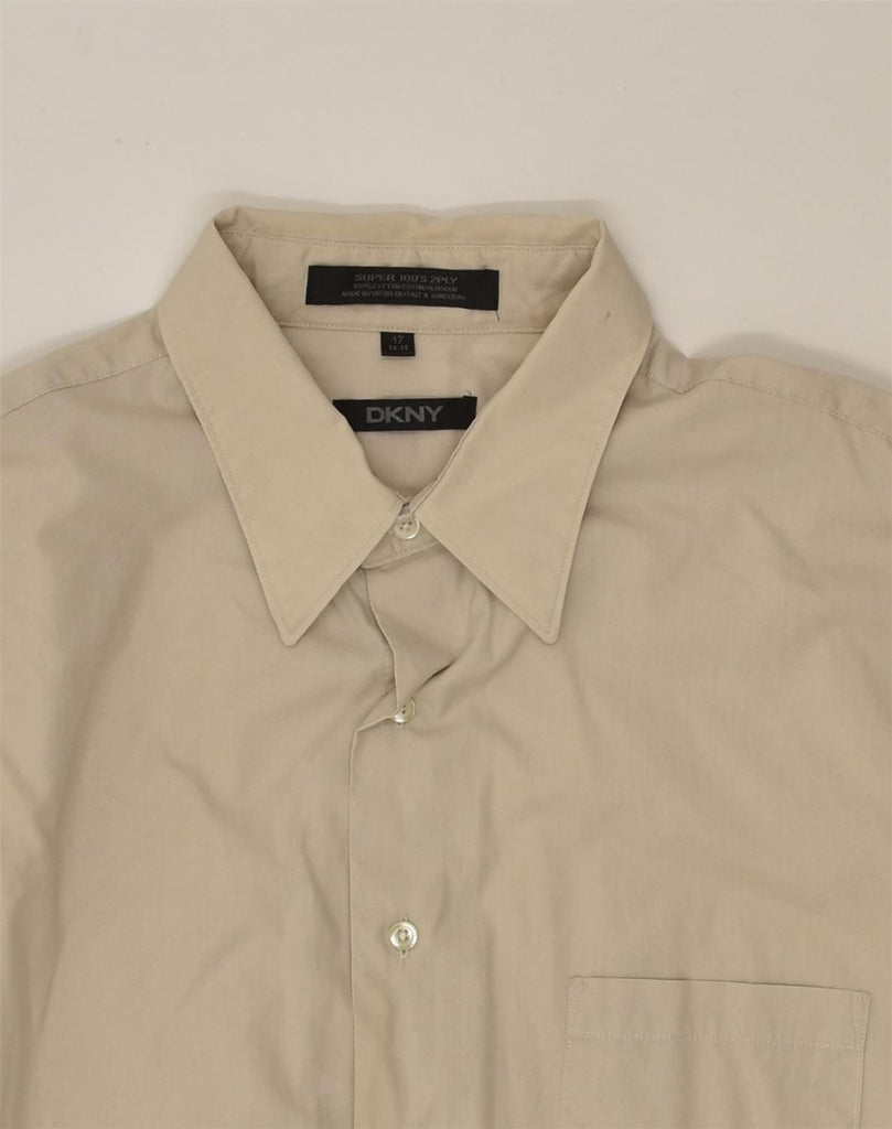 DKNY Mens Shirt Size 17 XL  Beige Cotton | Vintage Dkny | Thrift | Second-Hand Dkny | Used Clothing | Messina Hembry 