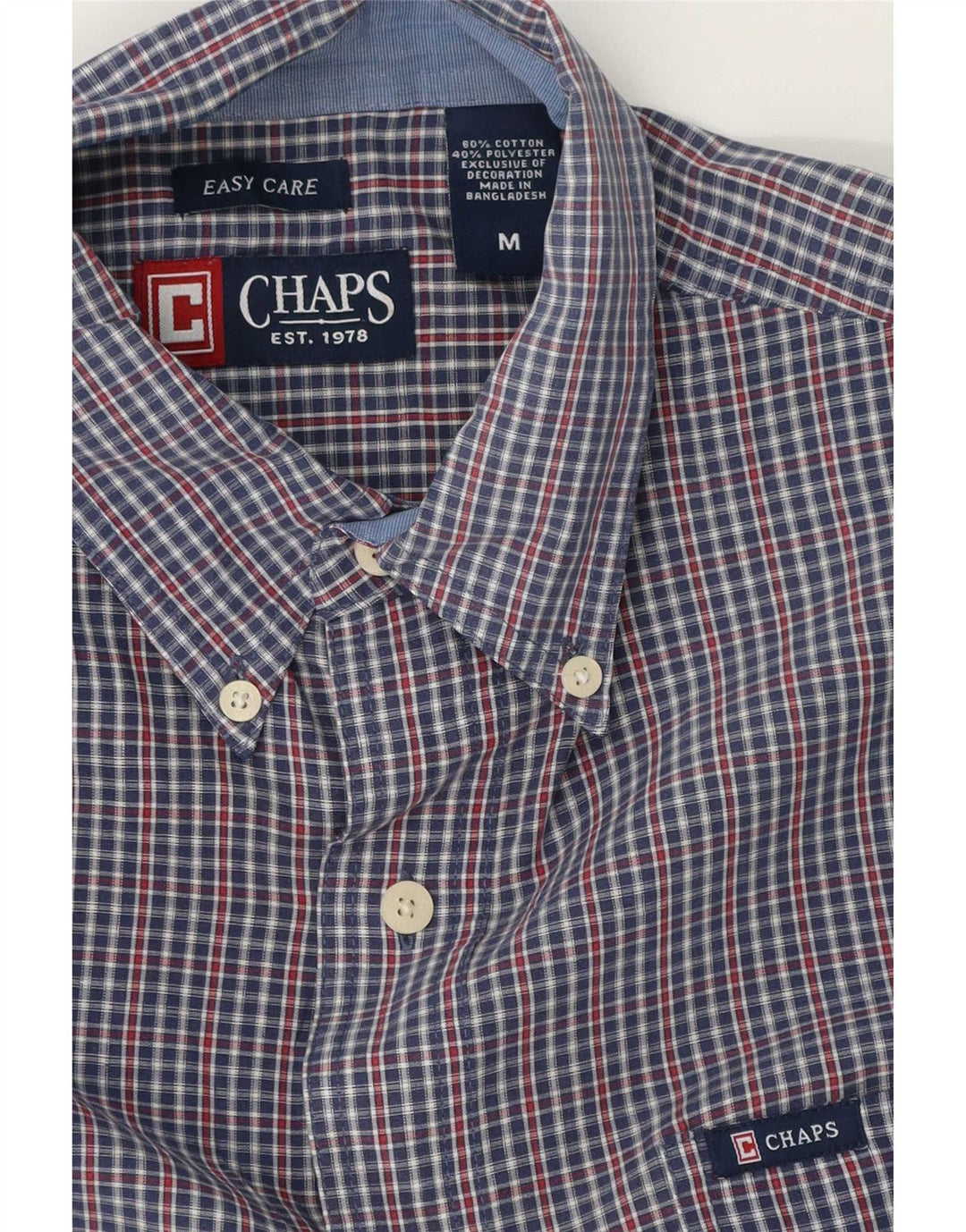 Chaps Mens Shirt Medium Blue Gingham Cotton