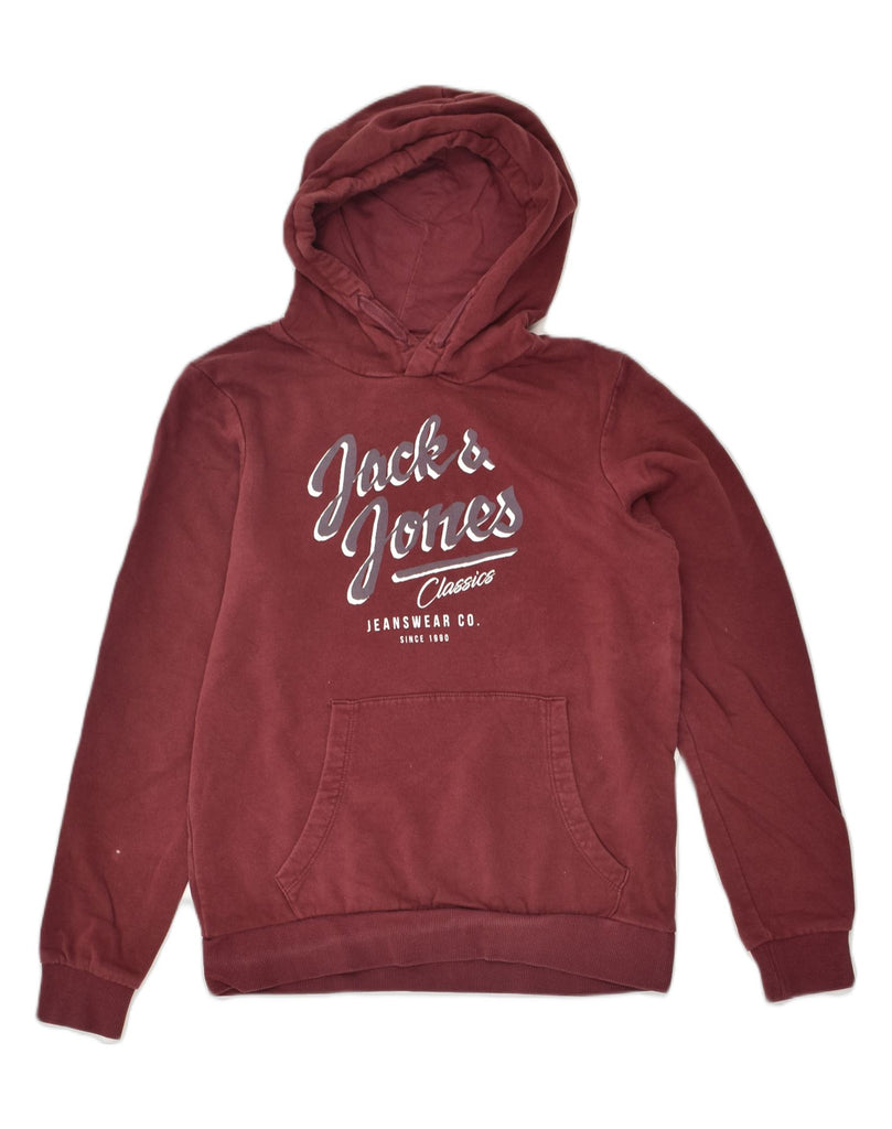 JACK & JONES Boys Graphic Hoodie Jumper 13-14 Years Burgundy Cotton | Vintage Jack & Jones | Thrift | Second-Hand Jack & Jones | Used Clothing | Messina Hembry 