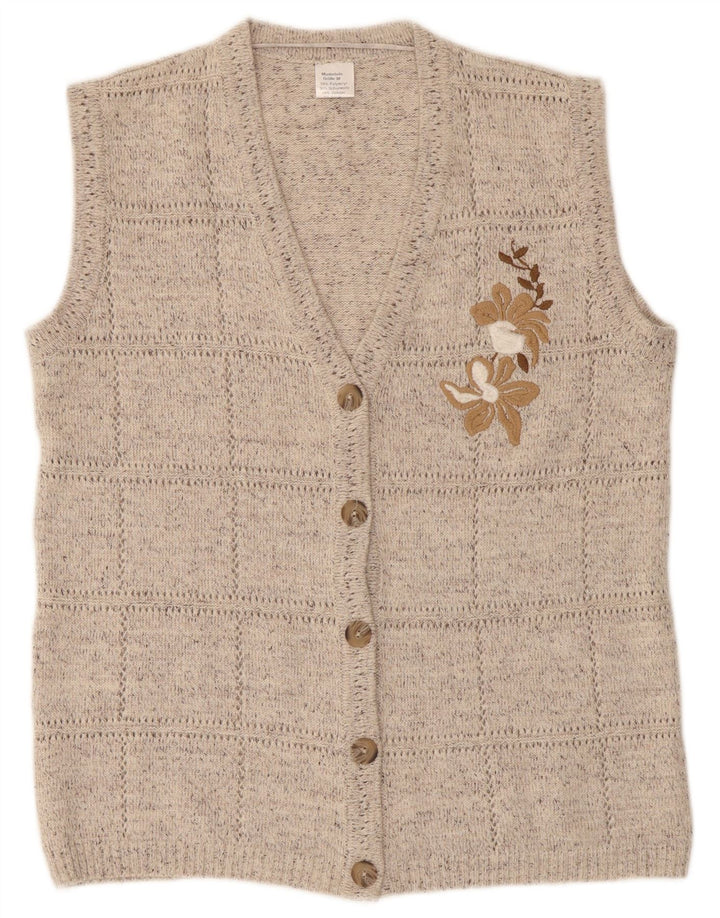 VINTAGE Womens Sleeveless Cardigan Sweater EU 38 Medium Beige Flecked