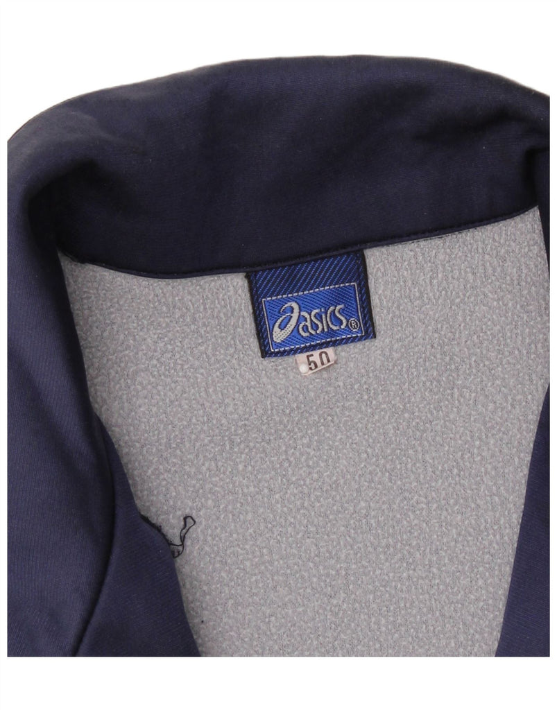 ASICS Mens Graphic Tracksuit Top Jacket IT 50 Medium Navy Blue Colourblock Vintage Asics and Second-Hand Asics from Messina Hembry 