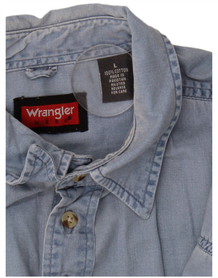 Wrangler Mens Short Sleeve Shirt Large Blue Cotton