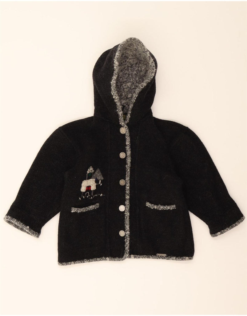 GIESSWEIN Girls Graphic Hooded Bomber Jacket 7-8 Years Black Tweed Vintage Giesswein and Second-Hand Giesswein from Messina Hembry 