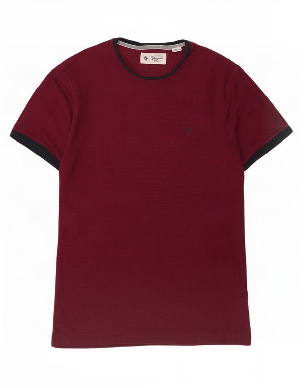 Penguin Mens T-Shirt Top Medium Burgundy Cotton