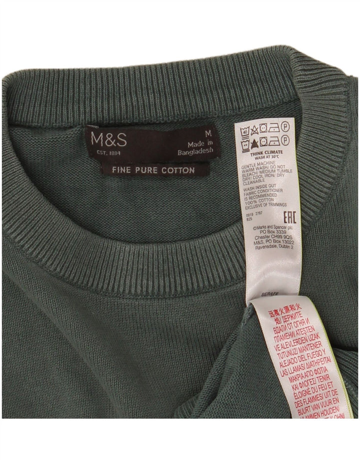 Marks & Spencer Mens Crew Neck Jumper Sweater Medium Green Cotton