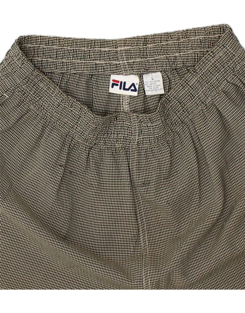 FILA Womens Sport Shorts UK 14 Large Khaki Check Polyester Vintage Fila and Second-Hand Fila from Messina Hembry 