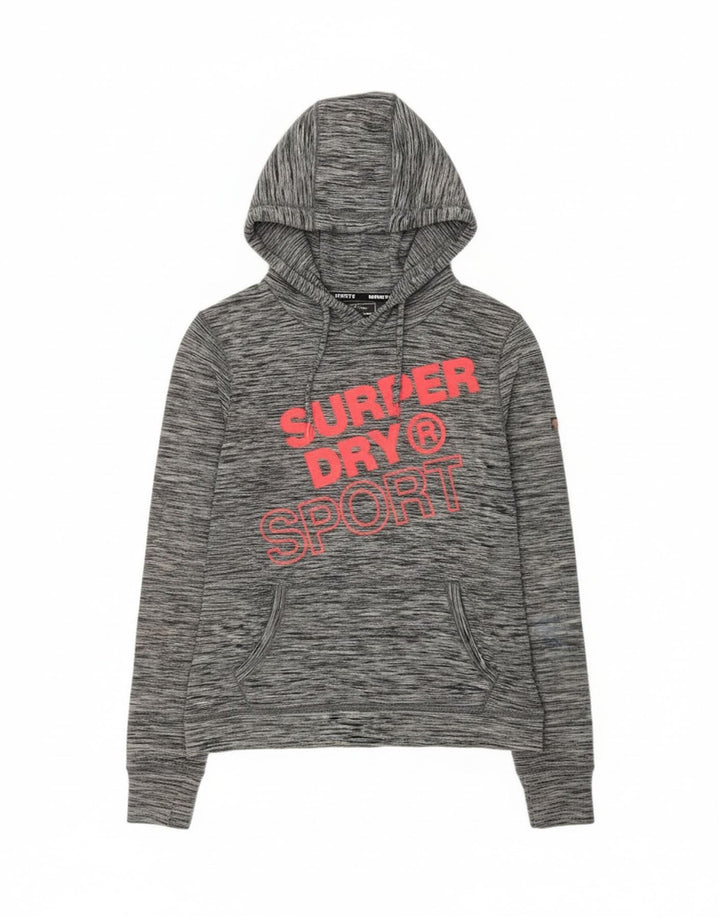 Superdry Womens Graphic Hoodie Jumper UK 12 Medium  Grey Flecked Polyester